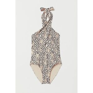 H&M CONSCIOUS EXCLUSIVE One Piece Swimsuit Abstract Print Halter Neck Size 4‎